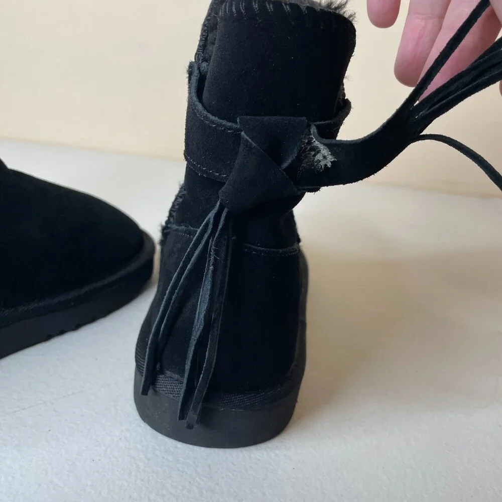 Morgan Taylor Women’s Black Leather Faux Fur Winter Booties Size 7